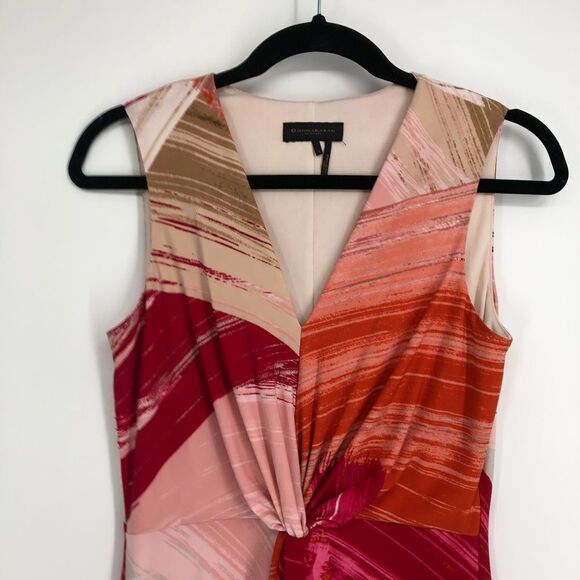 DONNA KARAN Twist Front Abstract Sleeveless Dress Size 2 - Picture 3 of 6